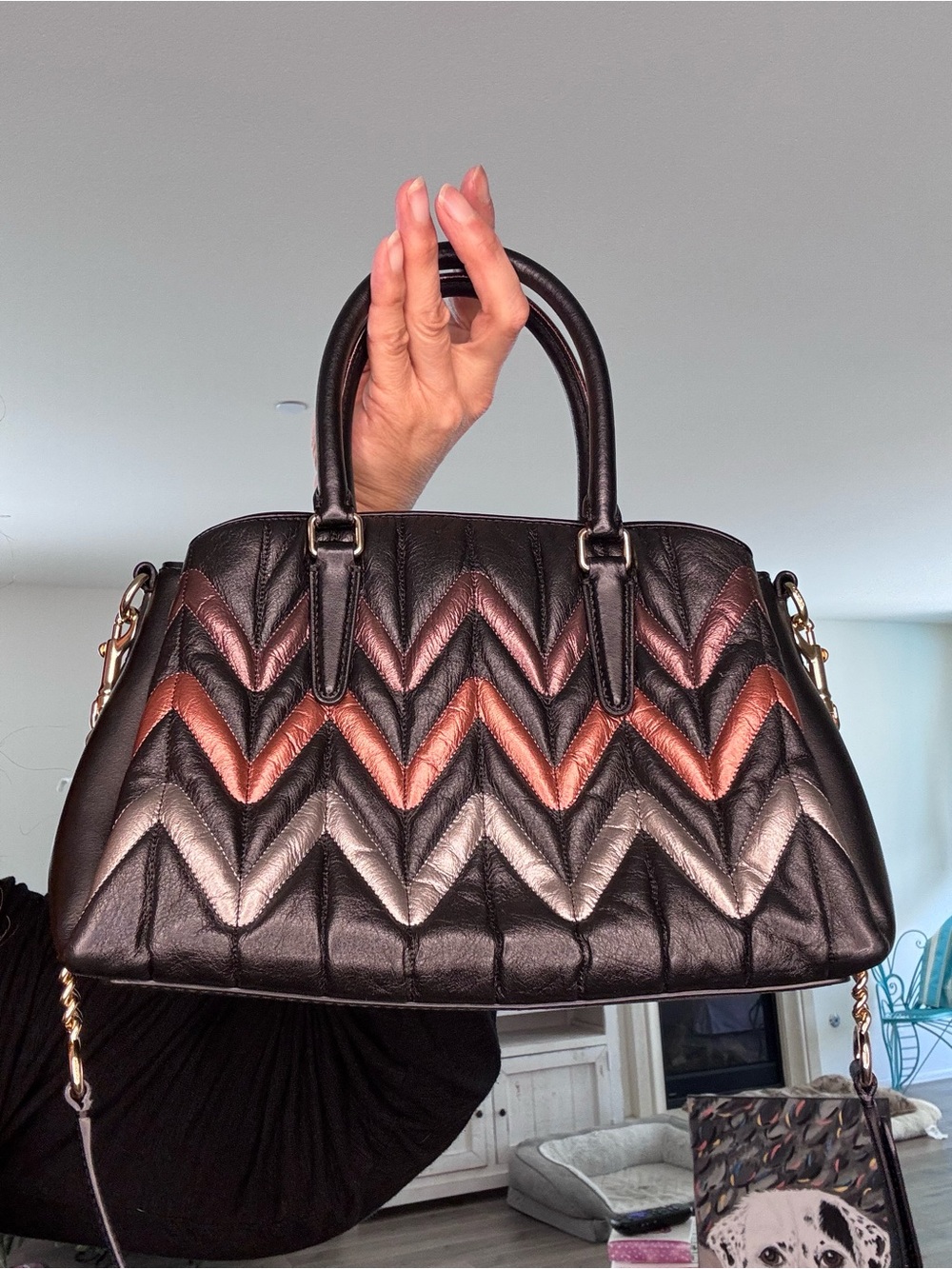❌❌❌SOLD Coach Mini Sage Carryall with Chevron Quilting in Black Multi F37872 EUC - Picture 6 of 17
